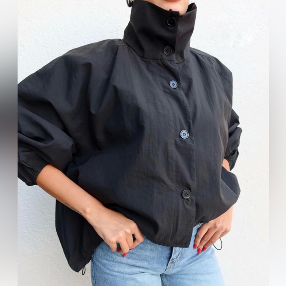 Black Women’s Lightweight Button-Up Jacket